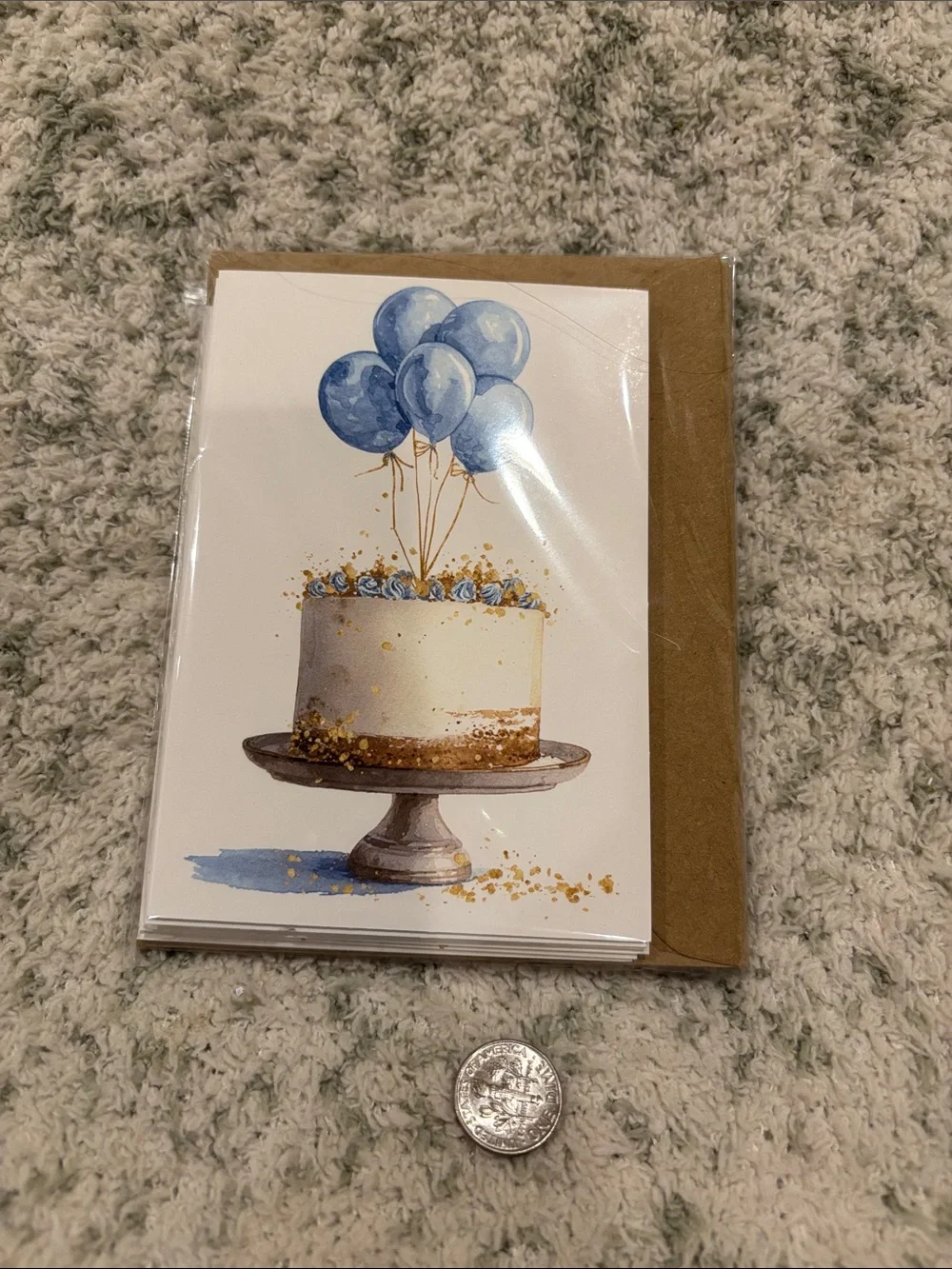 Blue Balloons Celebration Cakes Greeting Cards Set 6 NWT blank inside, variety